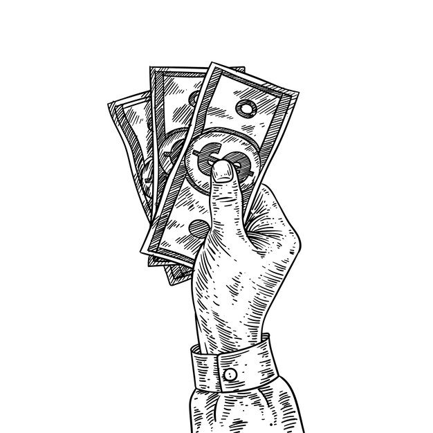 Dibujado a mano mano sosteniendo dinero dibujo ilustración