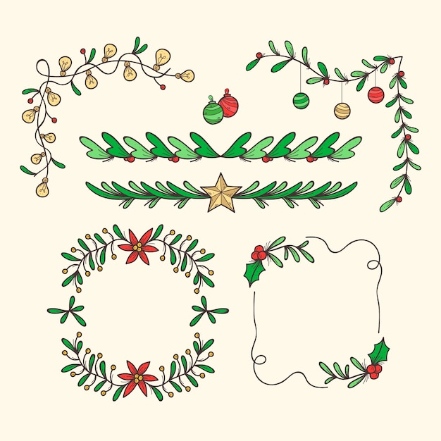Dibujado a mano marcos y bordes de navidad