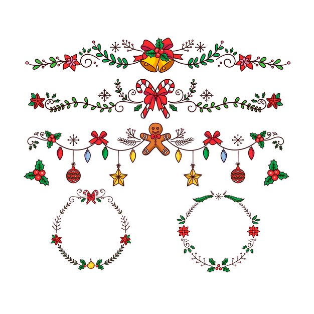 Dibujado a mano marcos y bordes de navidad