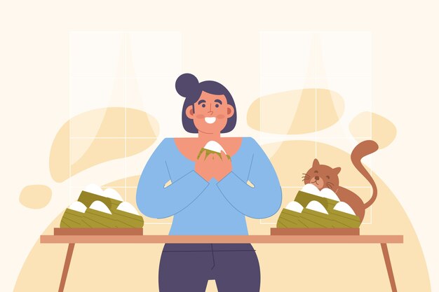 Dibujado a mano mujer comiendo ilustración