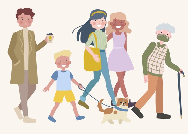 Dibujado a mano multitud de personas caminando ilustración