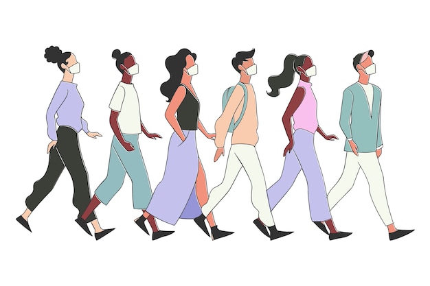 Dibujado a mano multitud de personas caminando ilustración
