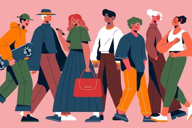 Vector gratuito dibujado a mano multitud de personas caminando ilustración