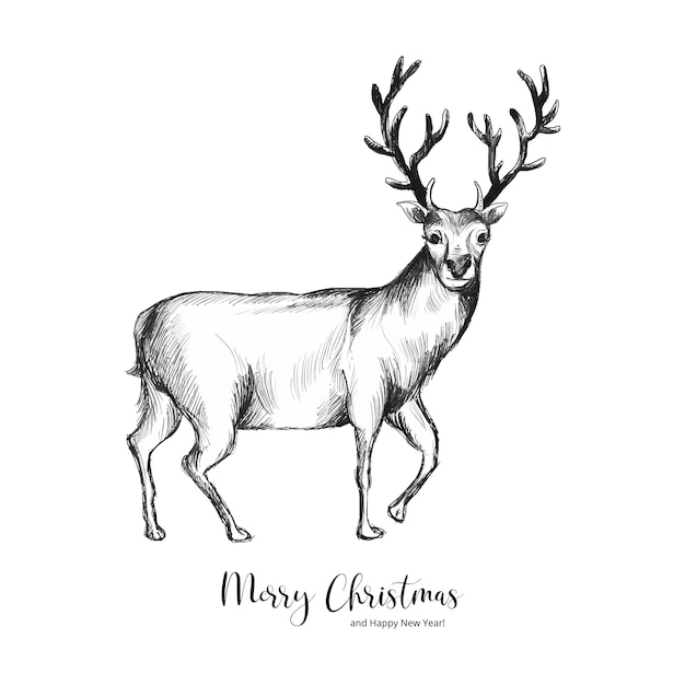 Dibujado a mano navidad ciervo animal salvaje bosquejo diseño