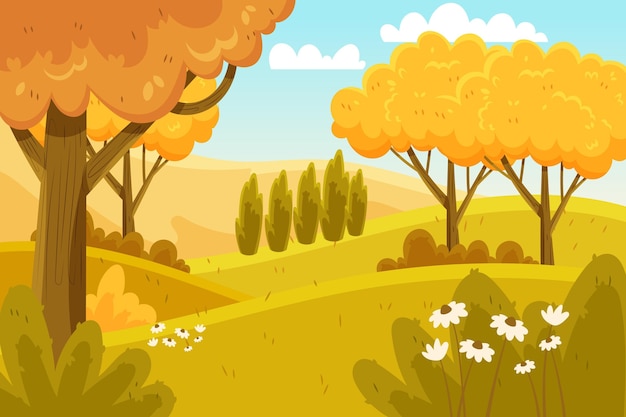 Dibujado a mano paisaje de otoño amarillo