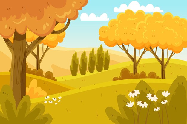 Dibujado a mano paisaje de otoño amarillo