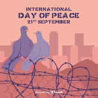 Vector gratuito dibujado a mano palomas del día internacional de la paz