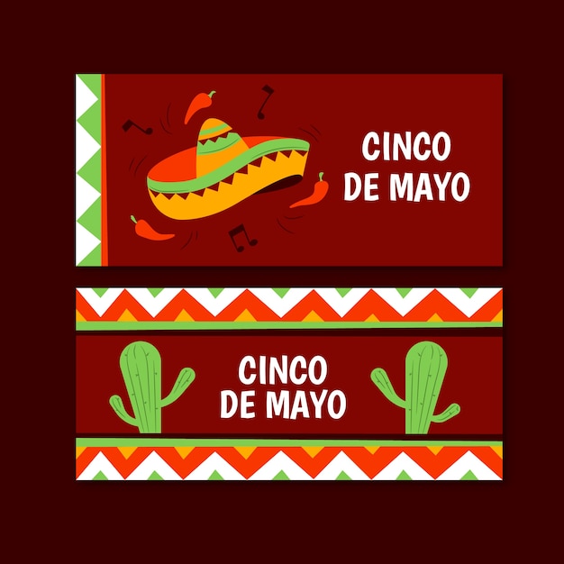 Vector gratuito dibujado a mano pancartas de cinco de mayo