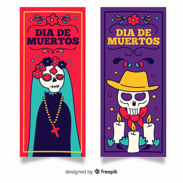 Dibujado a mano pancartas dia de muertos