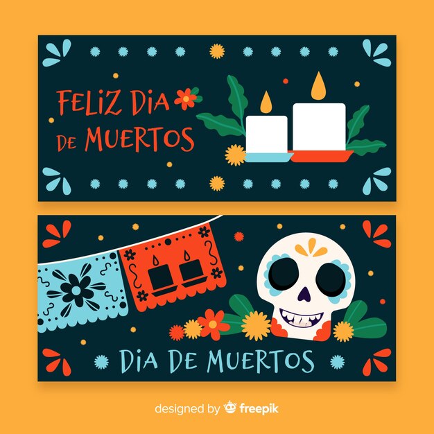 Dibujado a mano pancartas del día de muertos