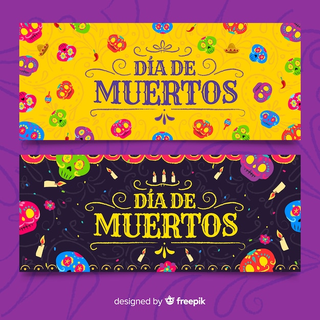 Dibujado a mano pancartas del día de los muertos