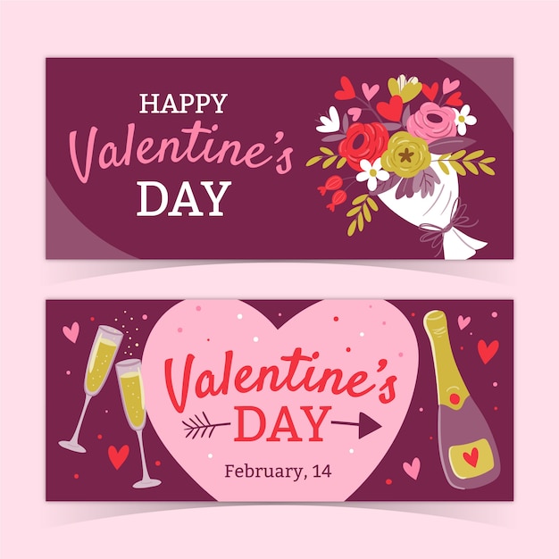 Vector gratuito dibujado a mano pancartas del día de san valentín