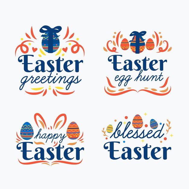 Dibujado a mano paquete de etiquetas del día de pascua