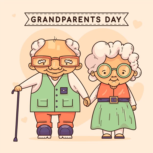 Dibujado a mano pareja de ancianos cogidos de la mano ilustración
