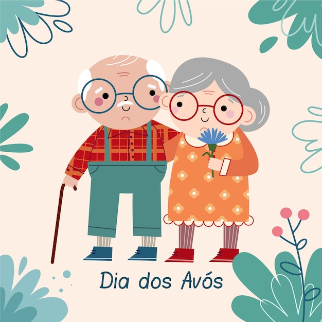 Dibujado a mano pareja de ancianos dia dos avós