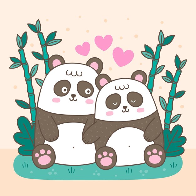 Dibujado a mano pareja de animales del día de san valentín