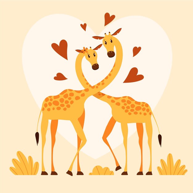 Dibujado a mano pareja de animales del día de san valentín
