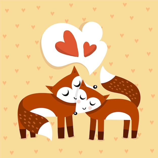 Vector gratuito dibujado a mano pareja de animales del día de san valentín