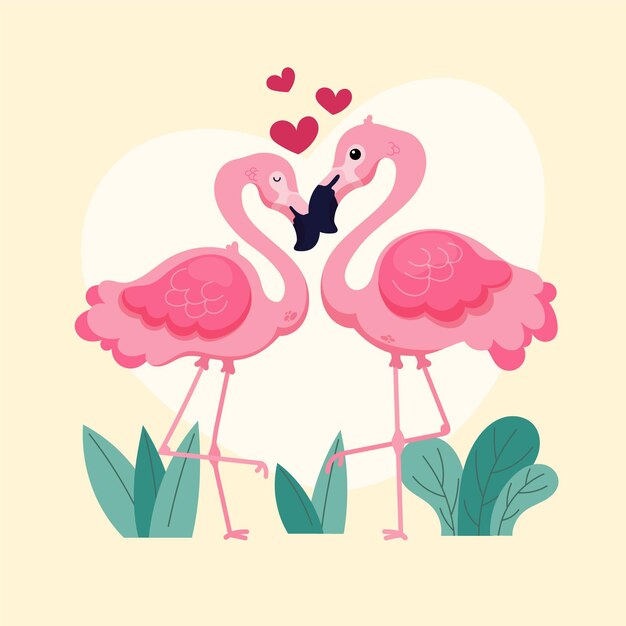 Dibujado a mano pareja de animales del día de san valentín
