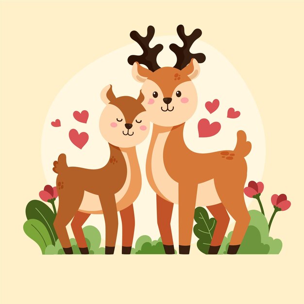 Dibujado a mano pareja de animales del día de san valentín