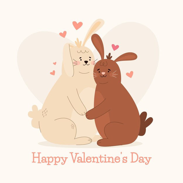 Dibujado a mano pareja de animales del día de san valentín