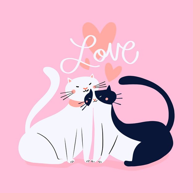 Dibujado a mano pareja de animales del día de san valentín