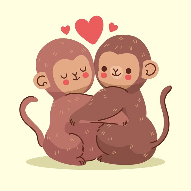 Dibujado a mano pareja de animales del día de san valentín
