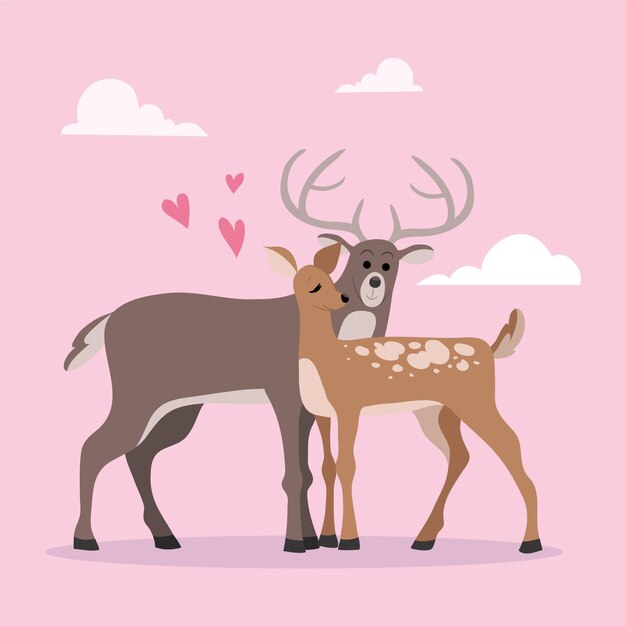Dibujado a mano pareja de animales del día de San Valentín
