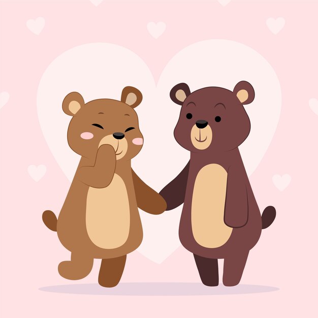 Dibujado a mano pareja de animales de San Valentín