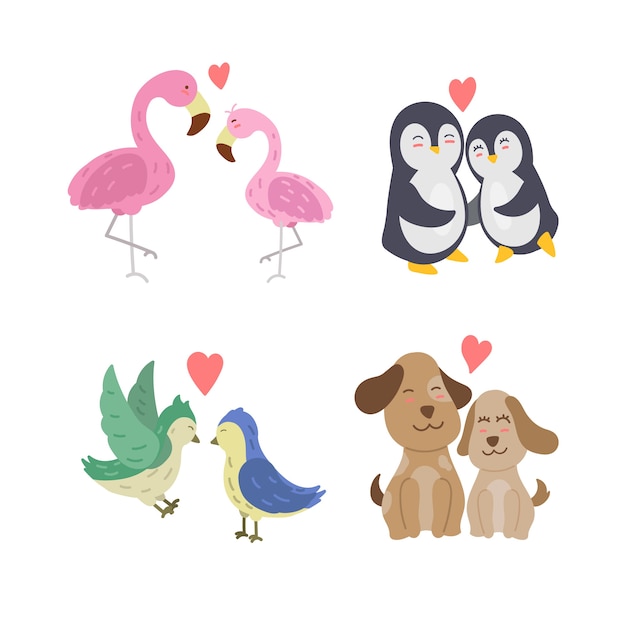 Vector gratuito dibujado a mano pareja de animales de san valentín