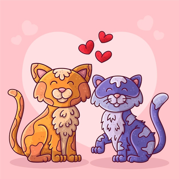 Vector gratuito dibujado a mano pareja de animales de san valentín