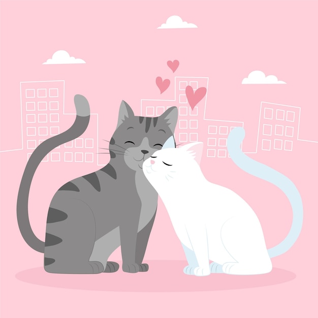 Vector gratuito dibujado a mano pareja de animales de san valentín