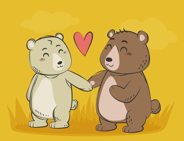 Dibujado a mano pareja de animales de san valentín