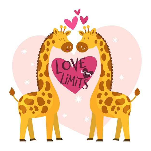 Dibujado a mano pareja de animales de san valentín
