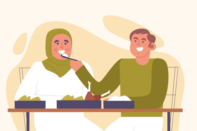 Dibujado a mano pareja comiendo ilustración