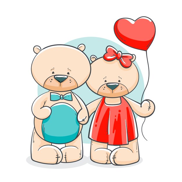 Dibujado a mano pareja de osos de san valentín