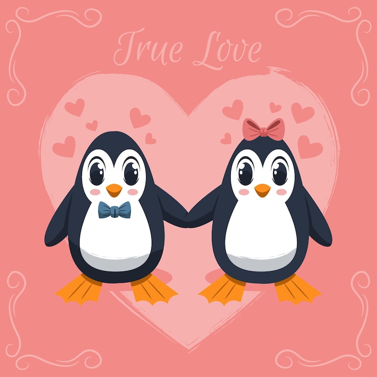 Vector gratuito dibujado a mano pareja de pingüinos de san valentín