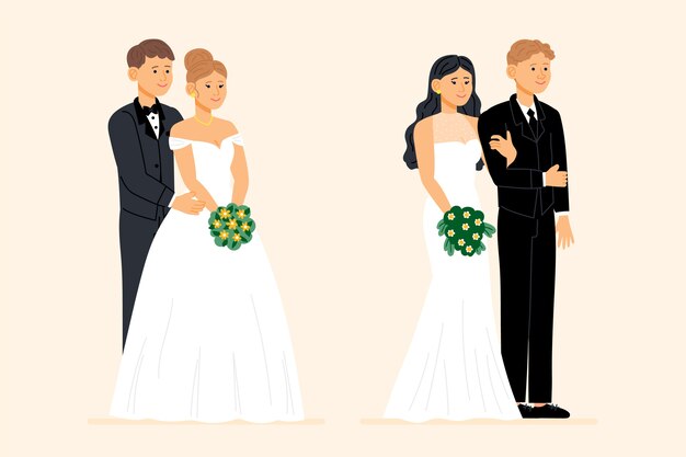 Dibujado a mano parejas de boda encantadora