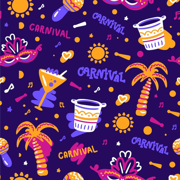 Dibujado a mano patrón de carnaval brasileño