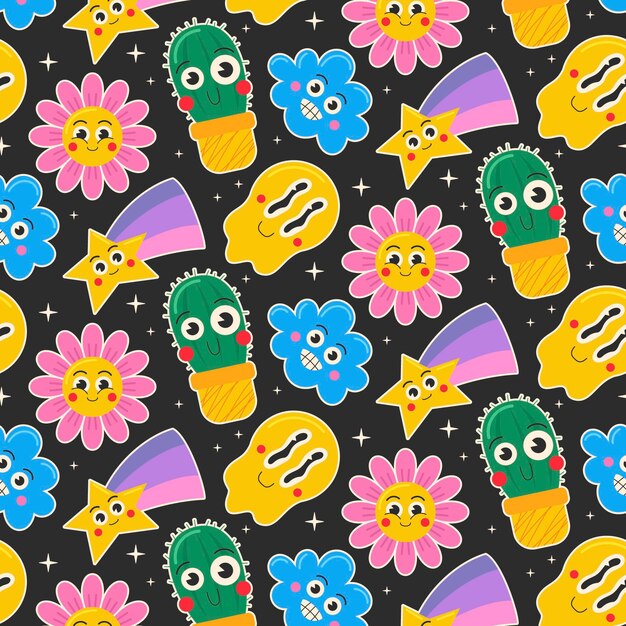 Dibujado a mano patrón de dibujos animados de moda
