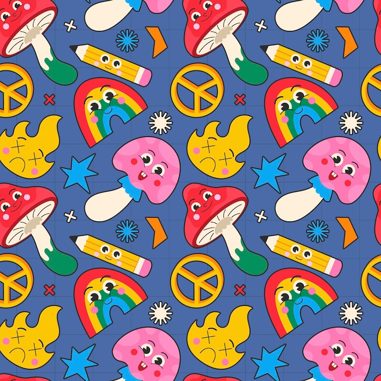 Vector gratuito dibujado a mano patrón de dibujos animados de moda