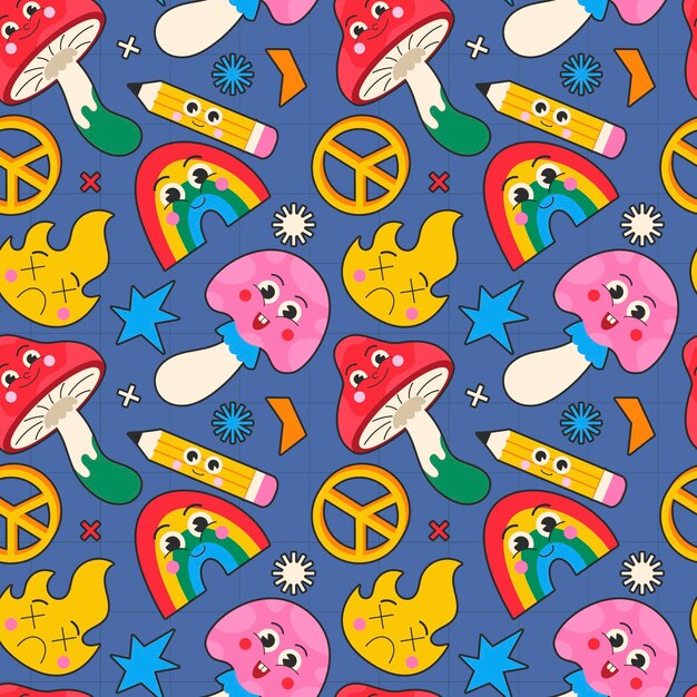 Dibujado a mano patrón de dibujos animados de moda