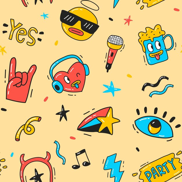 Dibujado a mano patrón de dibujos animados de moda