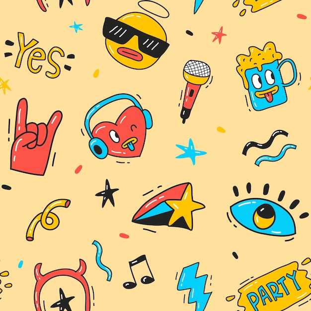 Dibujado a mano patrón de dibujos animados de moda