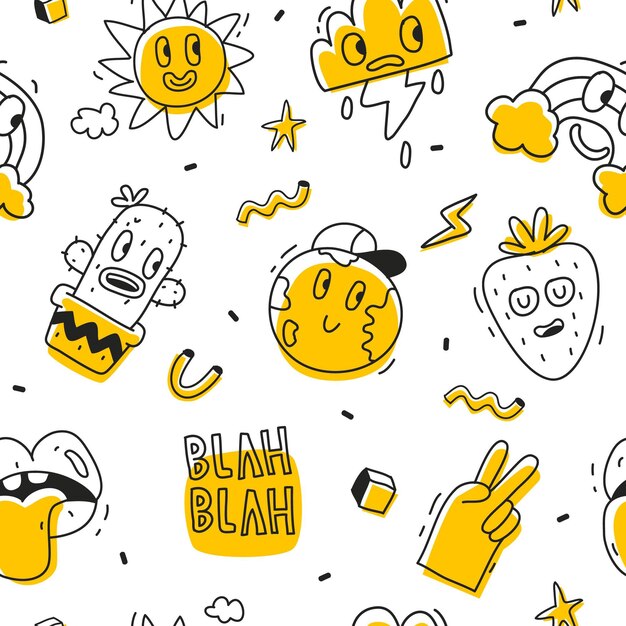 Dibujado a mano patrón de dibujos animados de moda