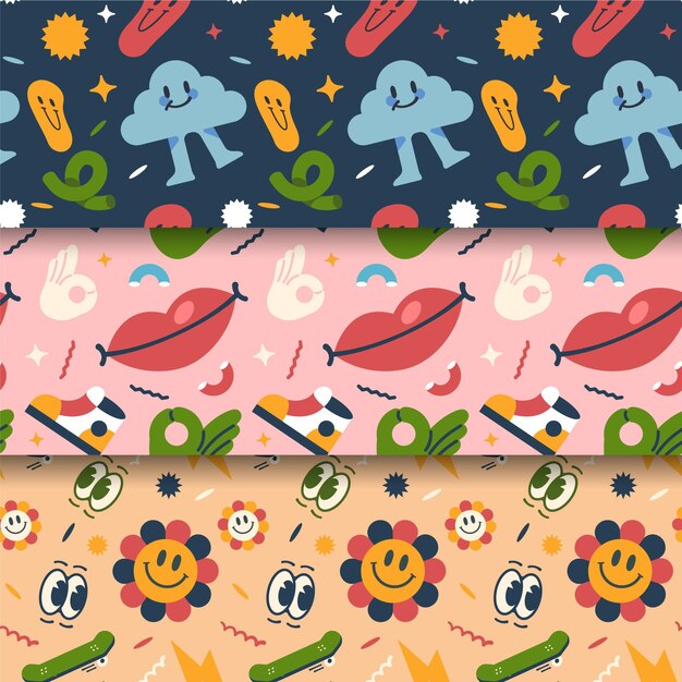 Dibujado a mano patrón de dibujos animados de moda