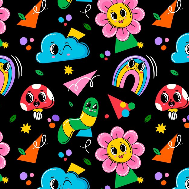 Dibujado a mano patrón de dibujos animados de moda