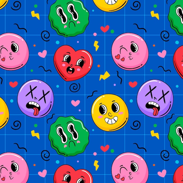 Dibujado a mano patrón de dibujos animados de moda