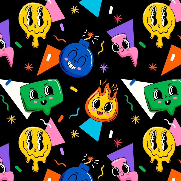 Dibujado a mano patrón de dibujos animados de moda