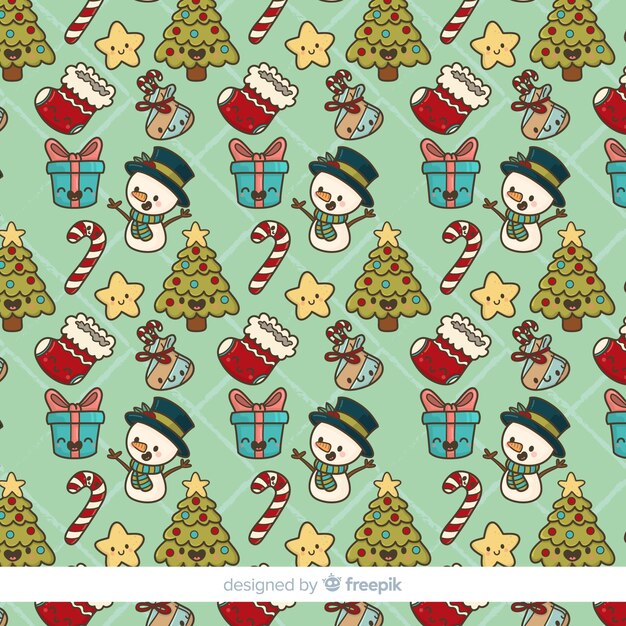 Dibujado a mano patrón de elementos de Navidad
